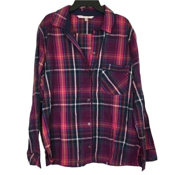 VICTORIA’S SECRET PLAID LONG SLEEVE BUTTON UP SLEEPING‎ SHIRT SZ SMALL - Picture 1 of 7